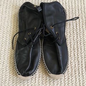 Black leather espadrille high top sneakers